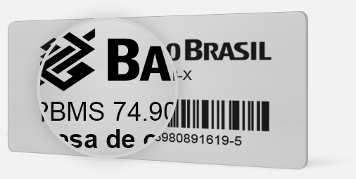 Zoom na impressão de etiqueta de patrimônio Banco do Brasil 