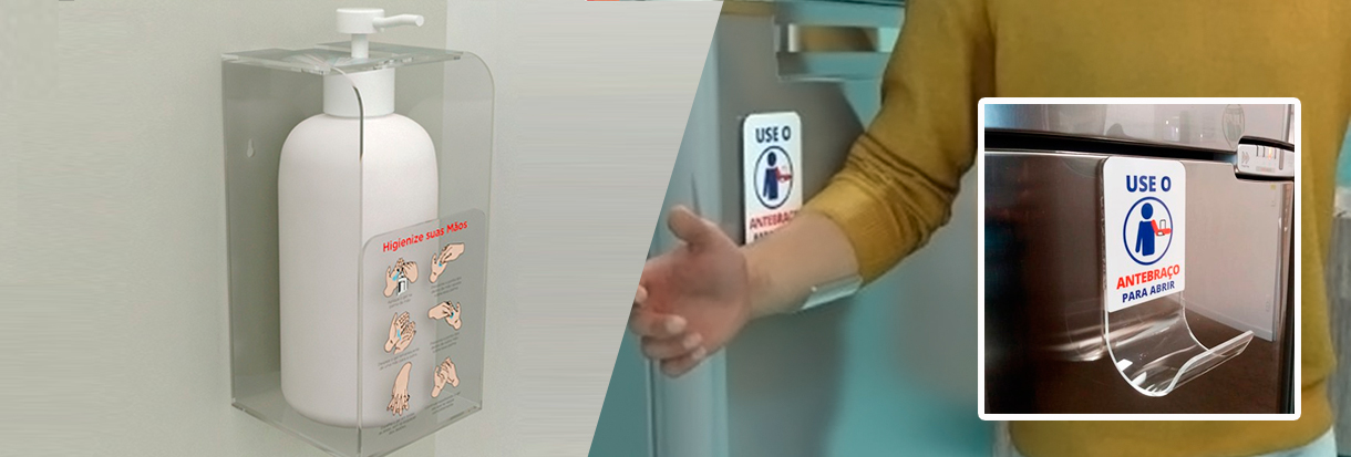 Acrílico Coronavírus- Puxador de porta e suporte para álcool em gel