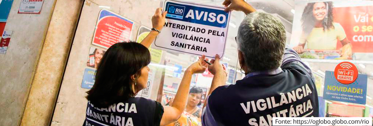 Placas Exigidas pela Vigilância Sanitária-Fiscais enterditando estabelecimento