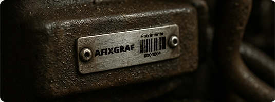 Placa de patrimônio fixada em um monitor