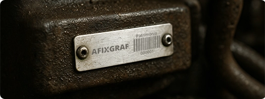 Placa de patrimônio fixada em um monitor