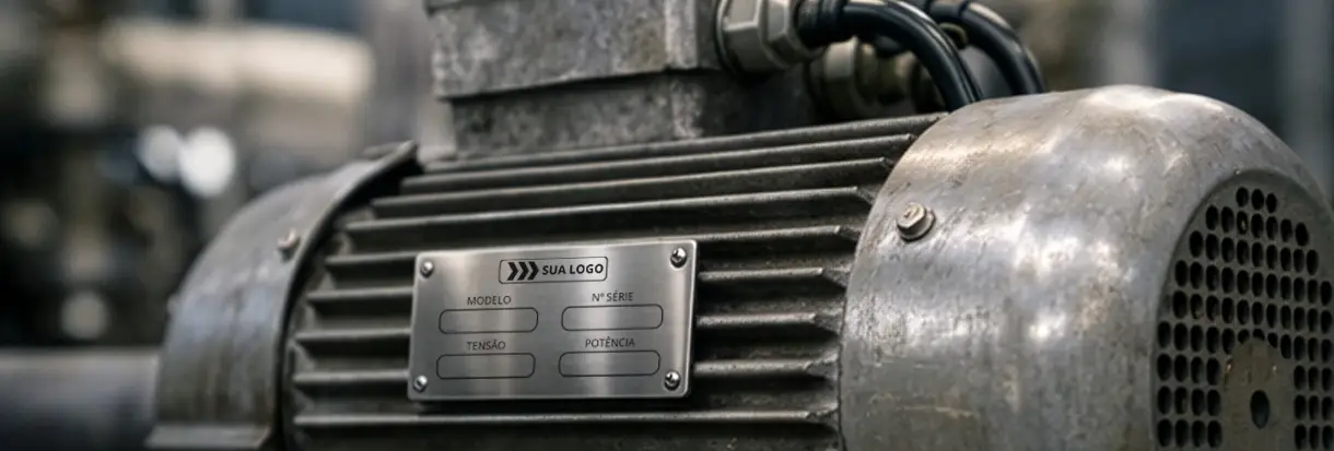 Placa de identificação em motor industrial
