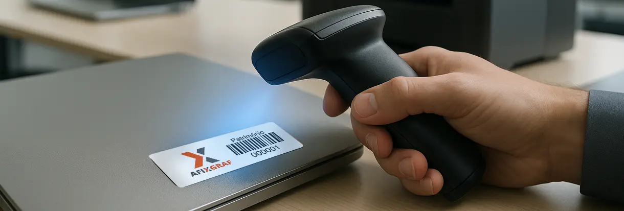 Pessoa escaneando a etiqueta patrimonial