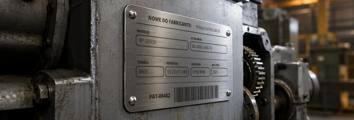 Placa de identificação de máquina industrial | Afixgraf