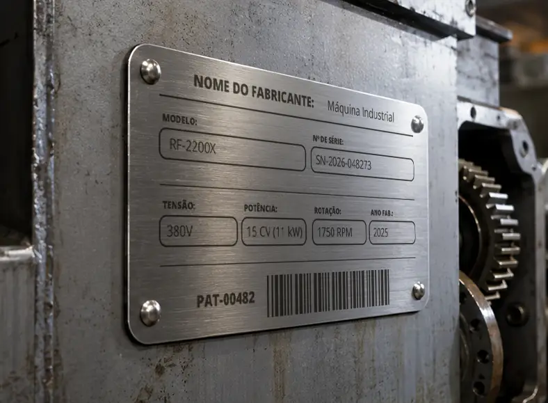 Placa de identificação de máquina industrial | Afixgraf