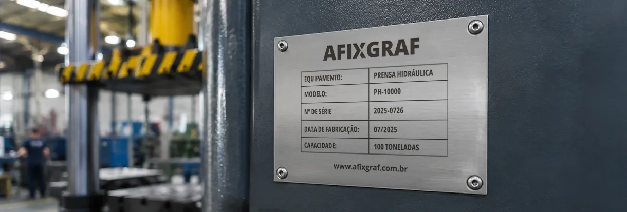 Etiqueta de fabricante para produto aplicada em máquina industrial | Afixgraf