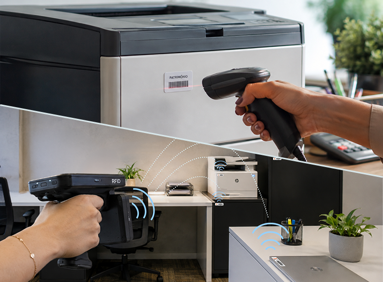 Comparativo visual entre leitura de etiqueta RFID e código de barras em ativos patrimoniais | Afixgraf